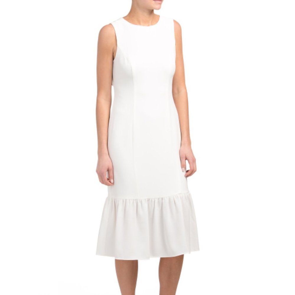 🩵LIQUIDATION🩵 REDUCED! ADRIANNA PAPELL NWT Textured Crepe Flouncy Ivory Dress